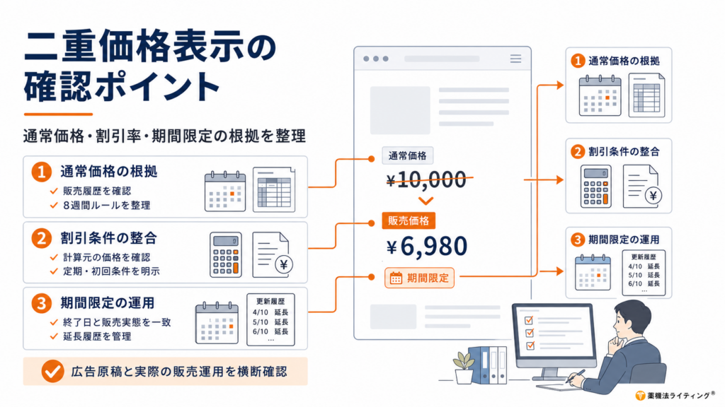 通常価格と販売価格を併記した二重価格表示のイメージ図